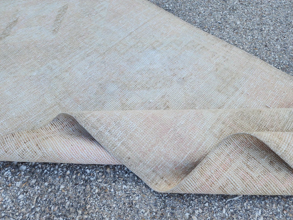 2x11 Neutral Turkish Oushak Runner Rug: Hand-Knotted Rustic Decor