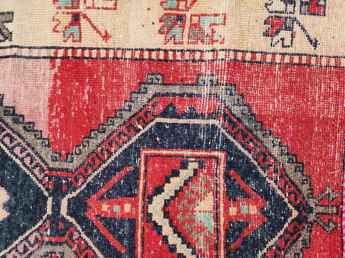 Turkish Runner Rug 3x11, Brown and Pink Color Hallway Carpet, Home Rustic Decor