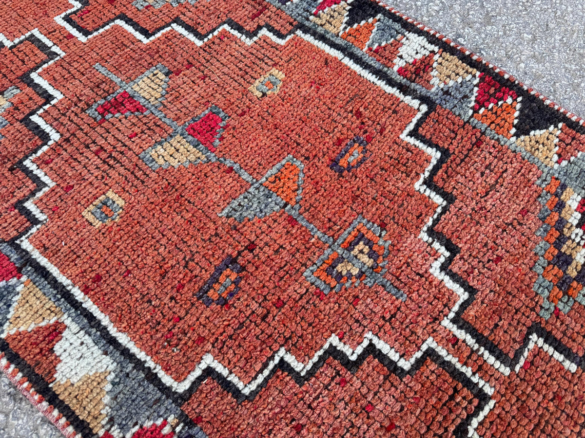 2x11 Vintage Herki Rug: Natural Wool Runner, Tribal Rustic Design