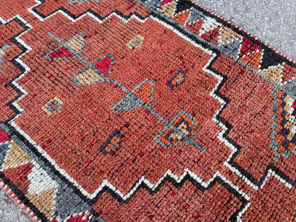 2x11 Vintage Herki Rug: Natural Wool Runner, Tribal Rustic Design