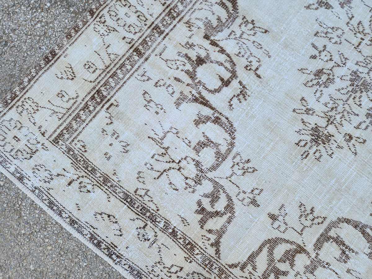 6x9 Turkish Area Rug, White and Brown Hand Knotted, Living Room Rustic Decor