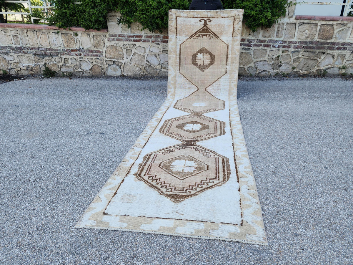 Neutral Runner Rug 3x13: Neutral Boho Hallway Decor, Up Cycled Wool