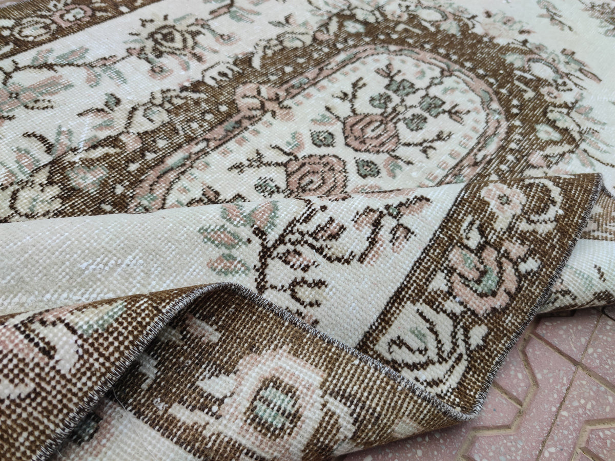 Vintage Oushak Rug 3x6: Handwoven Wool & Cotton Turkish Rug
