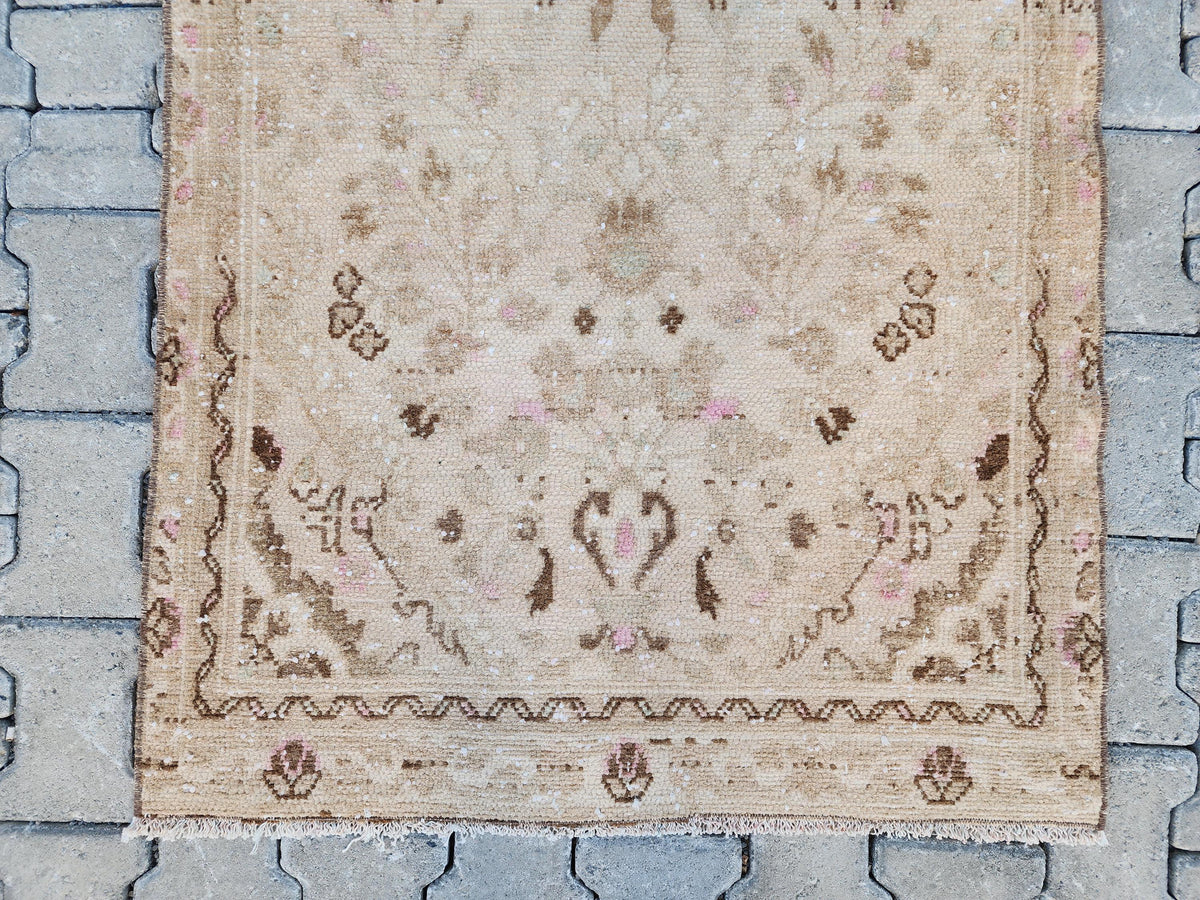 3x10 Hand Woven Neutral Turkish Runner Rug: Oushak Hallway Rug, Farmhouse Bohem Decor