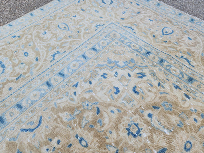 Neutral Blue Wool Area Rug 9x14: Rustic Farmhouse Bohemian Style