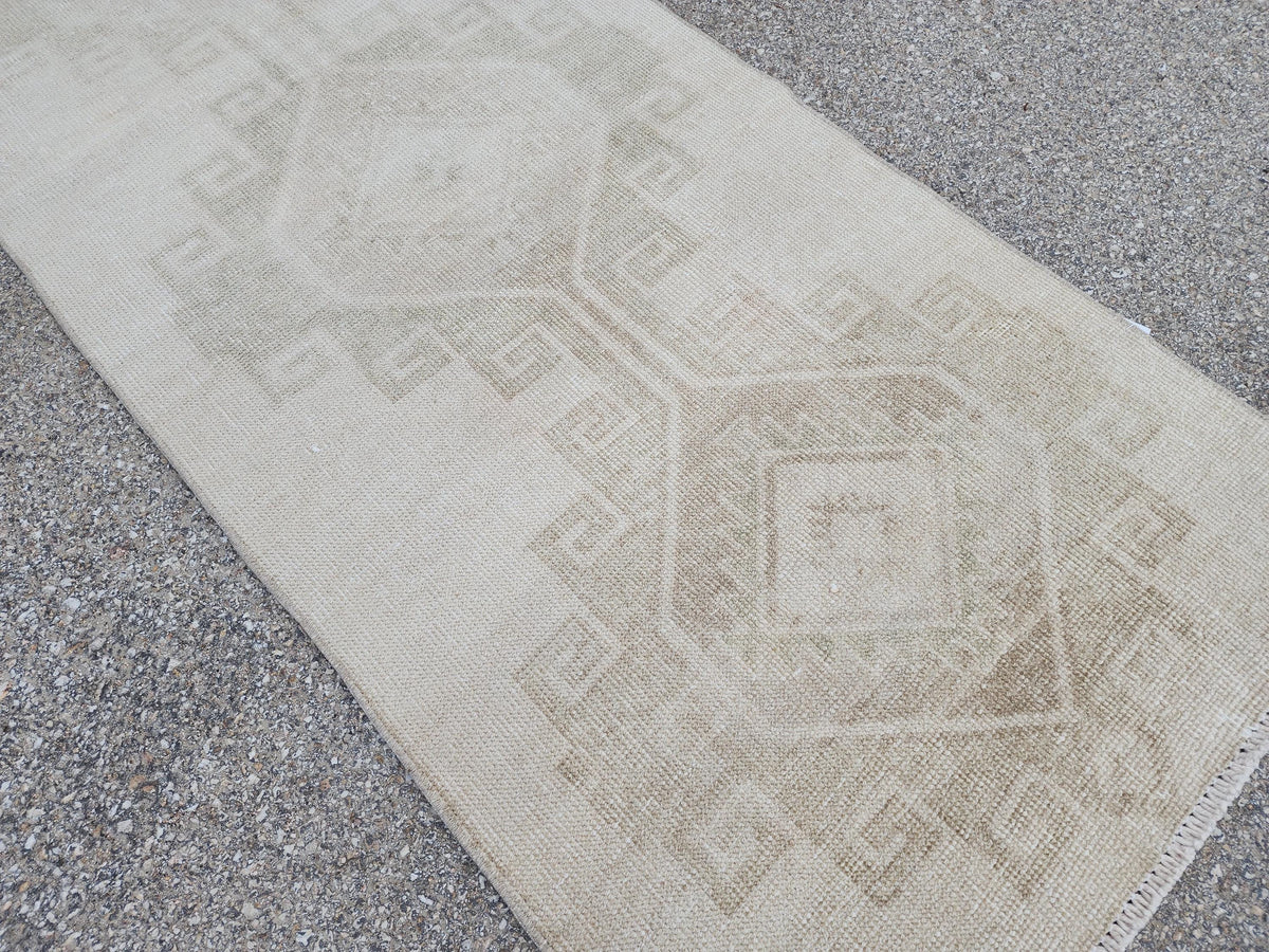 2x11 Neutral Runner Rug, Rustic Oriental Hallway Decor, Muted Wool