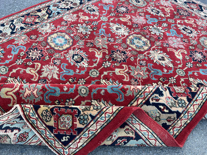 6x8 Vintage Oushak Rug: Red Wool Traditional Carpet