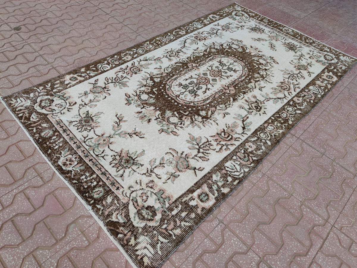 Vintage Oushak Rug 3x6: Handwoven Wool & Cotton Turkish Rug