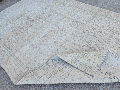 Turkish Oushak Rug 7x11: Wool & Cotton Blend, Muted Area Floral Desgin