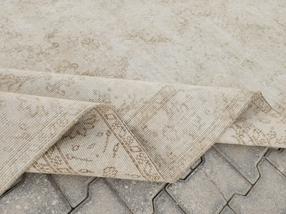 Handwoven Turkish Oushak Rug 5x8: Beige Wool, Rustic Home Decor