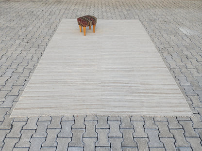 Handwoven Turkish Kilim Rug 8x11: Neutral Wool, Rustic Decor
