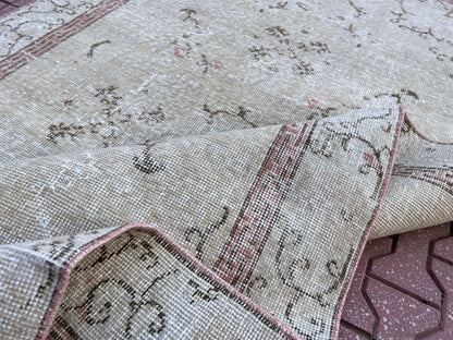 Handwoven Turkish Oushak Rug 4x7: Neutral Bohemian Wool Rug