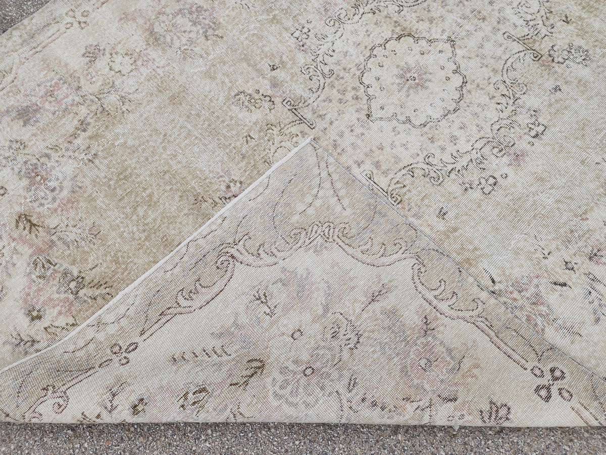 Hand Knotted Wool Oushak Rug 7x10: Beige Rustic Farmhouse Style