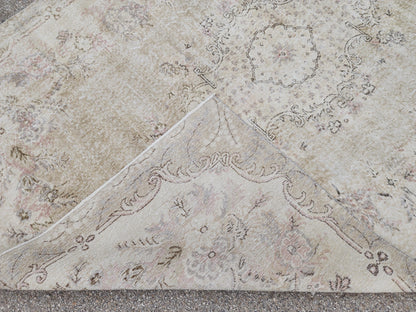 Hand Knotted Wool Oushak Rug 7x10: Beige Rustic Farmhouse Style