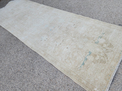 Neutral Muted Runner Rug 3x10, Bohemian Home Decor, Turkish Hand Made Carpet, Beige Color