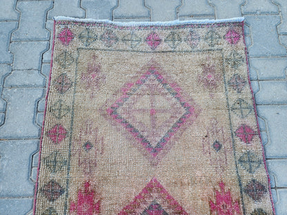 3x11 Hand Made Rustic Rug, Turkish Wool Runner Rug, Hallway Design
