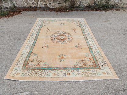Oushak Rug 7x10, Hand Knotted Turkish Wool Carpet, Living Room Rustic Decor