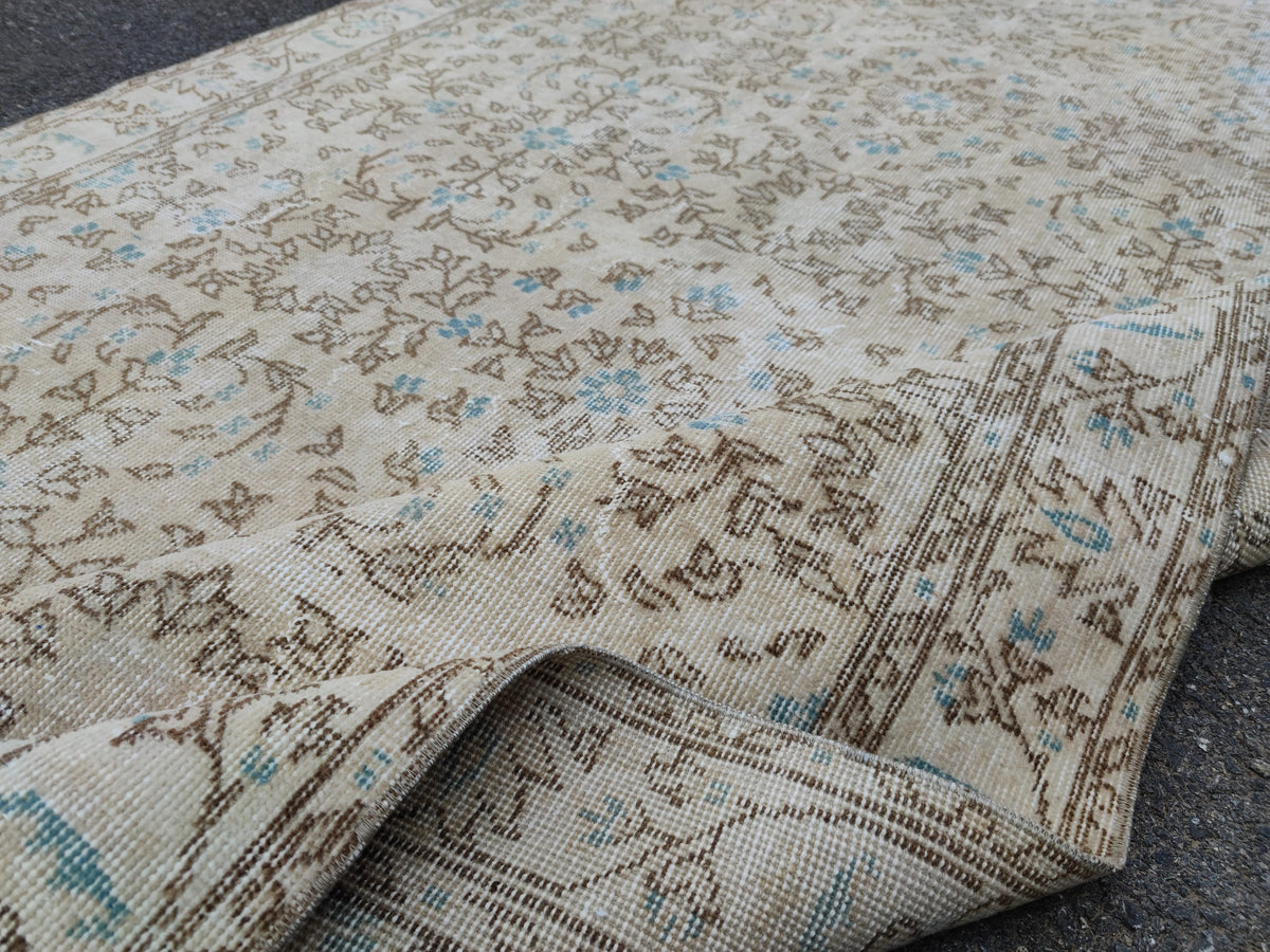Handwoven Turkish Oushak Rug 5x8: Wool & Cotton Bohemian Rug