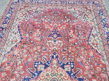 Oushak Area Rug 5.6 x 9.2 ft, Turkish Hand Knotted isparta Carpet, Living Room Decor