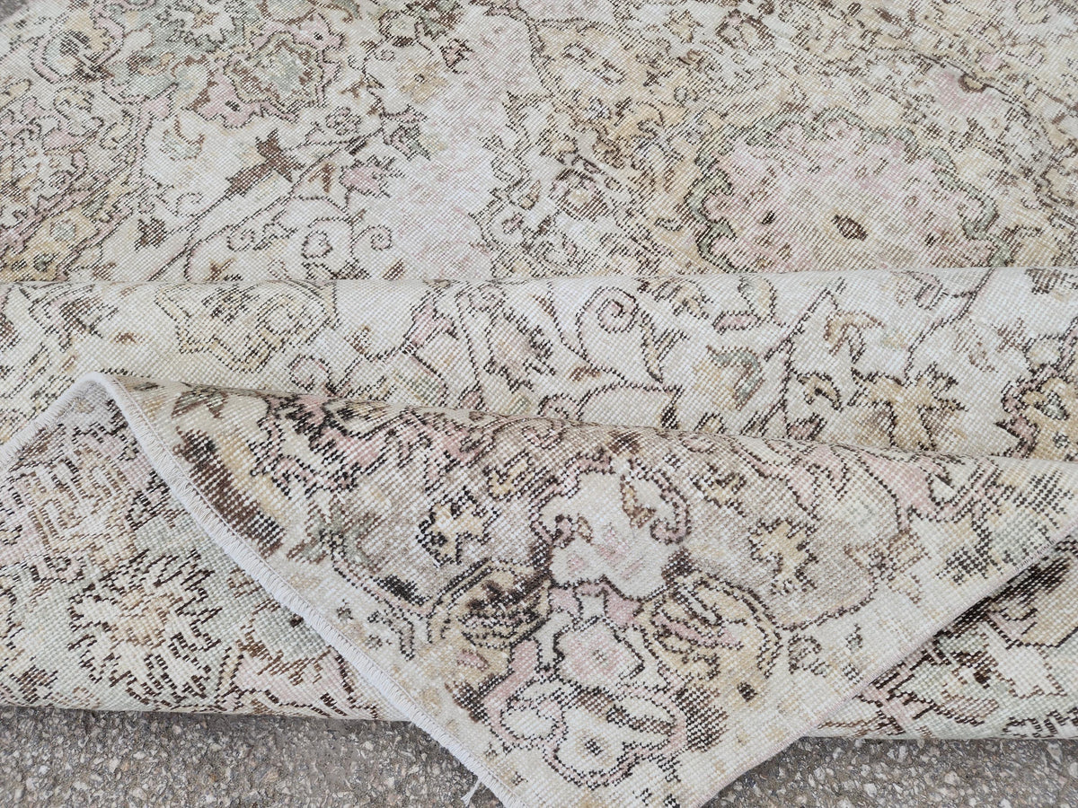 6x10 Green Vintage Rug: Oushak Medallion Hand‑Knotted Turkish Area Rug