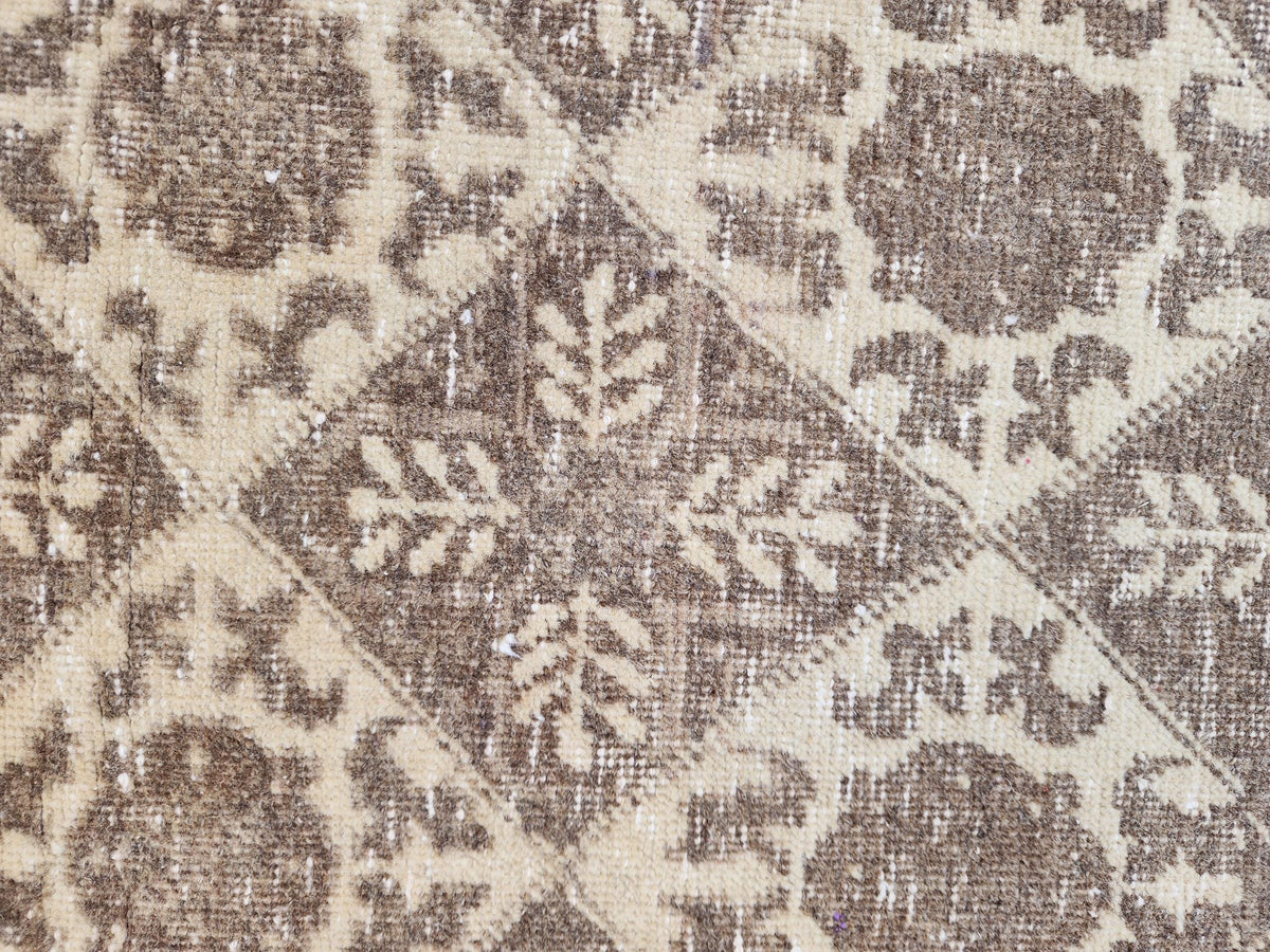 3x7 Vintage Area Rug, Brown Geometric Design Carpet, Hand Made Turkish Wool