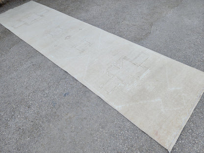 Muted Beige Runner Rug 3x12, Turkish Home Decor Wool Carpet, Hallway Decor