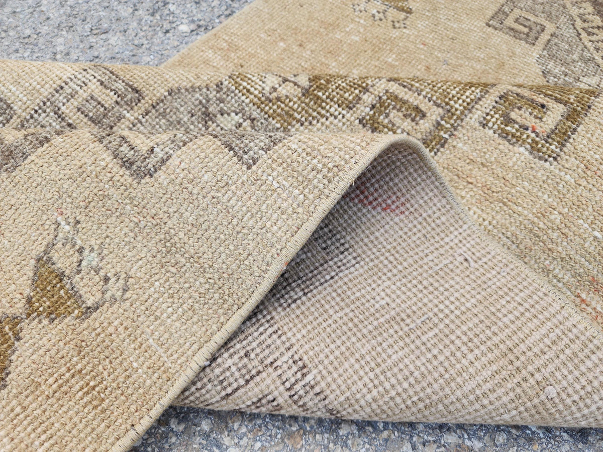 Neutral Wool Runner Rug 2.7x11 ft, Turkish Hand Knotted Beige and Brown, Home Kitchen Decor