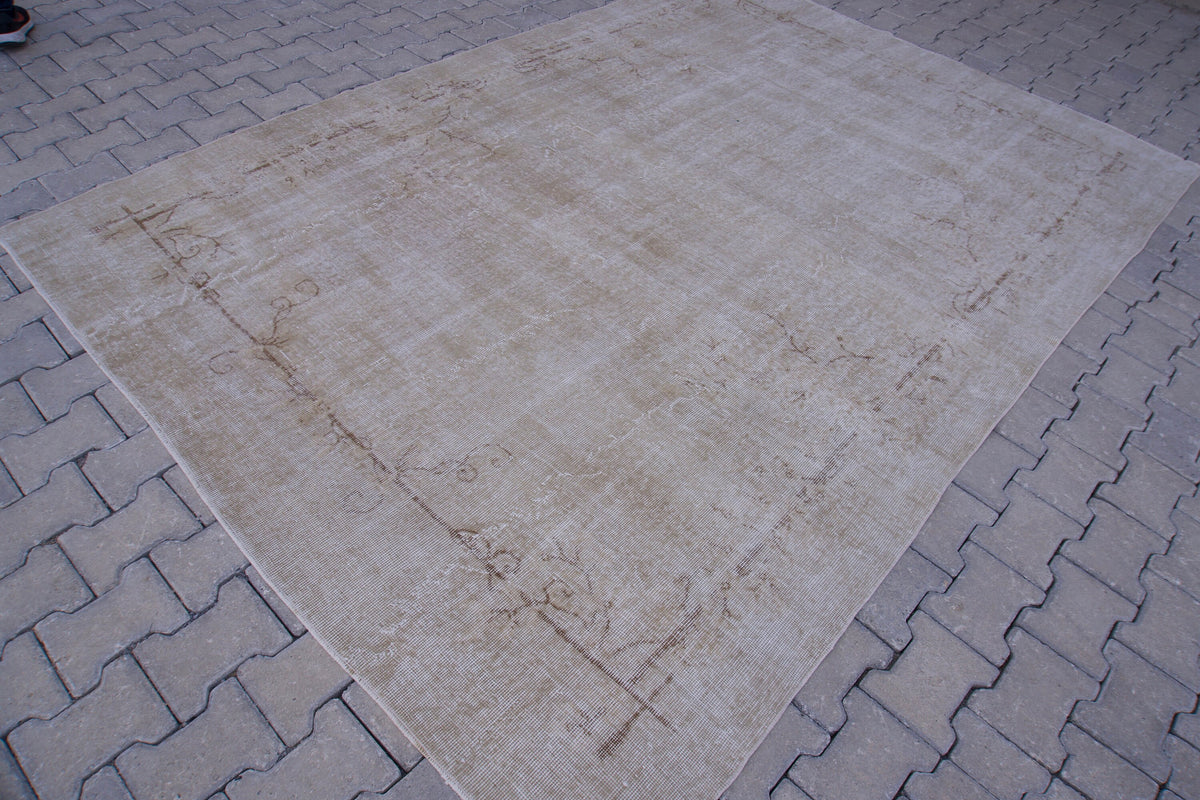 7x10 Neutral Rug, Boho Home Decor, Turkish Beige  Wool Hand Made