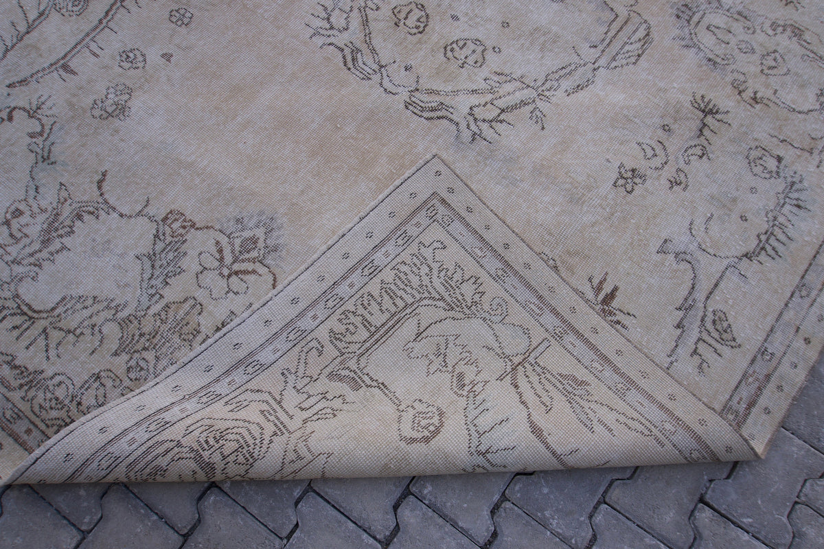 Handwoven Neutral Rug 7x11: Beige & Gray Wool, Oriental Design, Home Decor