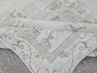 Oushak Neutral Rug 7x10, Turkish Hand Knotted Wool Rug, Bohemian Home Decor
