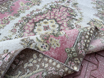 Handwoven Turkish Oushak Rug 4x7: Wool & Cotton Blend