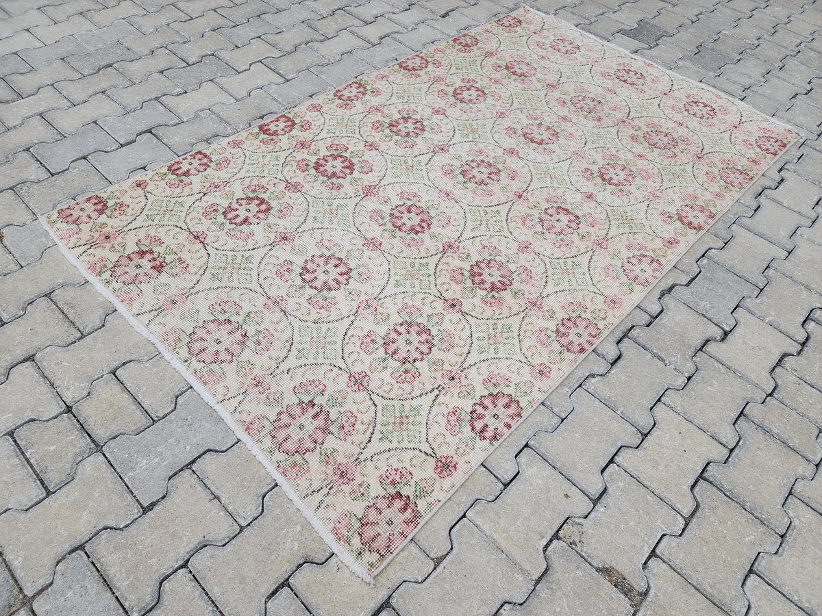 4x7 Handwoven Turkish Oushak Rug: Wool & Cotton Area Rug