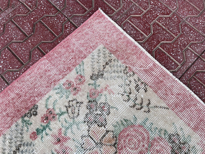 Handwoven Turkish Oushak Rug: 3.8x6.5, Wool & Cotton Floral Rug