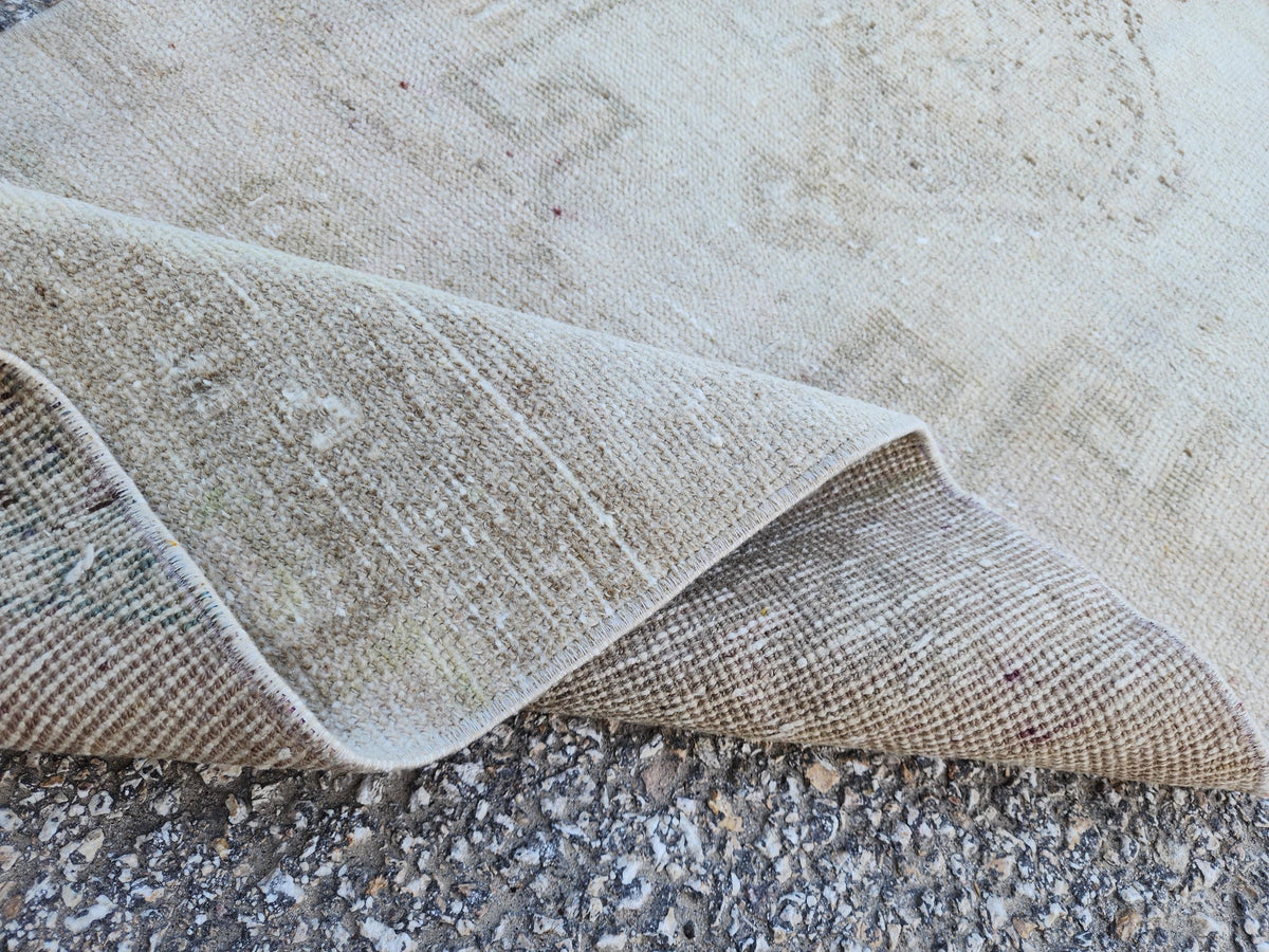 Hand Knotted Turkish Runner Rug 2x9: Neutral Geometric Farmhouse Decor