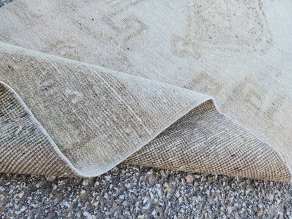 Hand Knotted Turkish Runner Rug 2x9: Neutral Geometric Farmhouse Decor