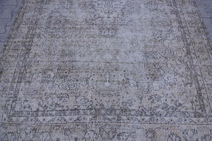 Neutral Area Rug 6x10, Handwoven Oushak Carpet, Grey Turkish Wool & Cotton