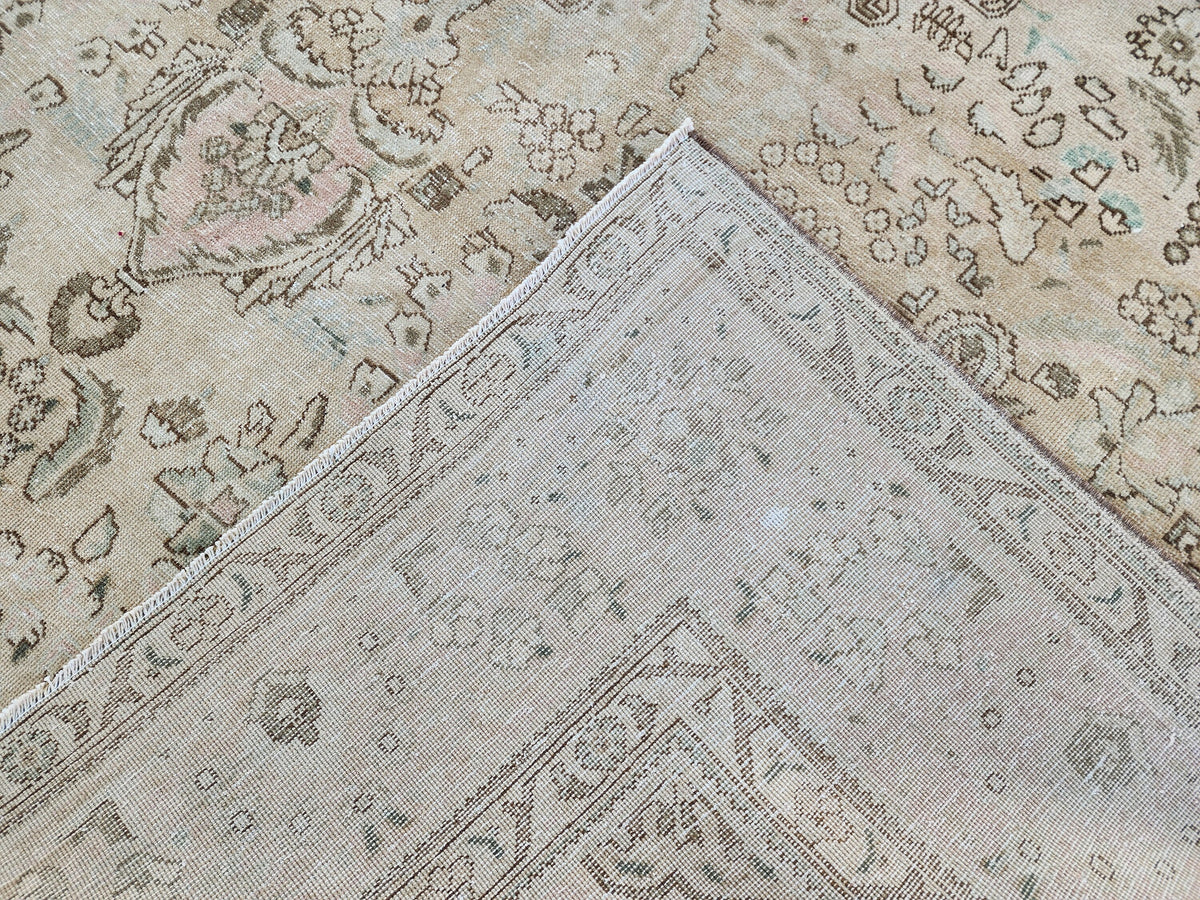 Hand Knotted Wool Area Rug 10x13: Beige Bohemian Patterned Rug