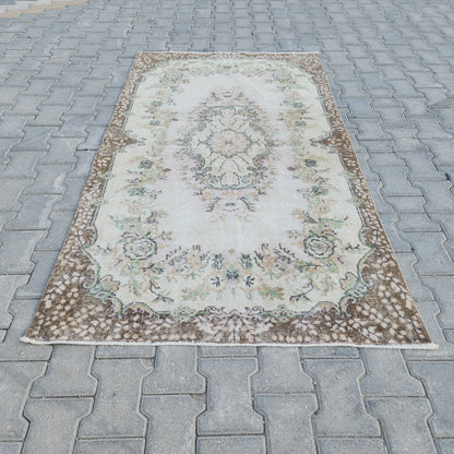 Handwoven Turkish Oushak Rug 3x6: Wool & Cotton Vintage Area Rug