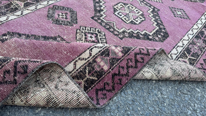 3x12 Purple Wool Runner Rug, Hand Made Rustic Decor, Kitchen Decor