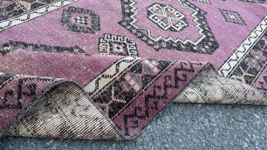 3x12 Purple Wool Runner Rug, Hand Made Rustic Decor, Kitchen Decor