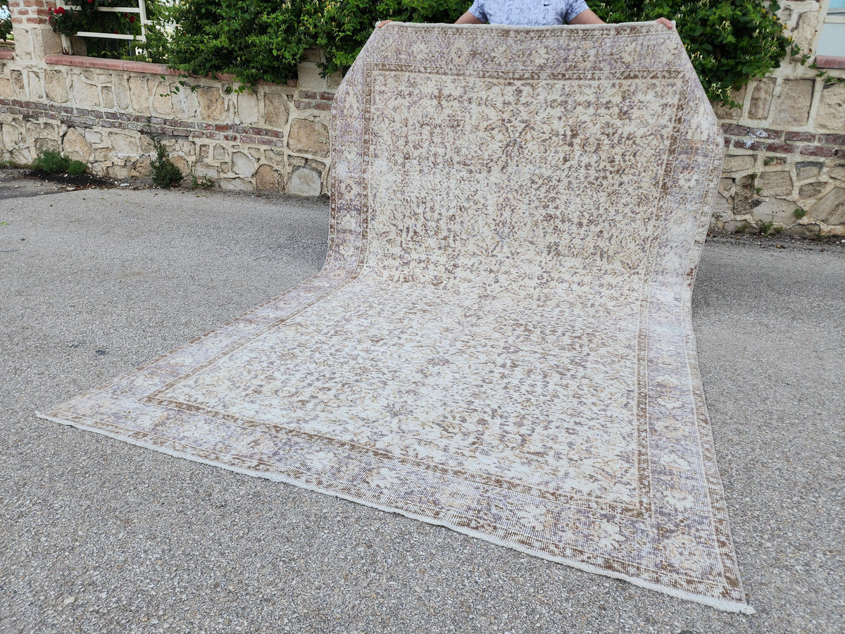 Hand Knotted Oushak Rug 6x9, Neutral Wool Home Decor, Beige Boho Decor