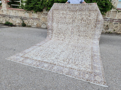 Hand Knotted Oushak Rug 6x9, Neutral Wool Home Decor, Beige Boho Decor