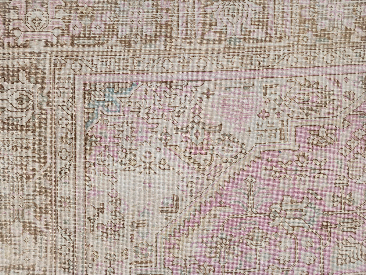 Vintage Hand Knotted Wool Rug 9×12 ft, Beige Geometric Oriental Persian Traditional Carpet