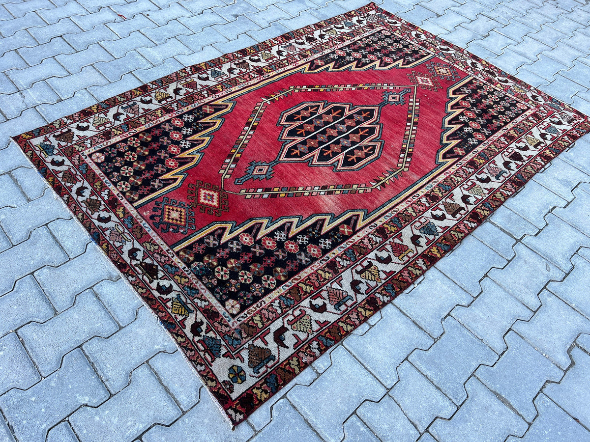 4x6 Vintage Turkish Wool Rug: Distressed Oushak Area Rug