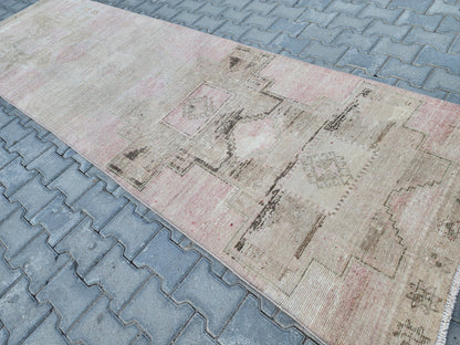3x11 Neutral Wool Runner Rug, Bohemian Rustic Home Decor