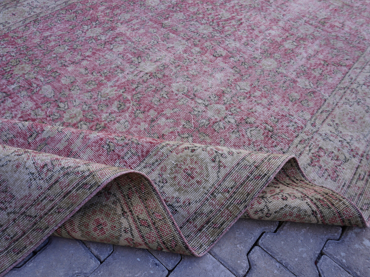 6x11 Handwoven Turkish Oushak Rug: Faded Red Wool & Cotton