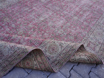 6x11 Handwoven Turkish Oushak Rug: Faded Red Wool & Cotton