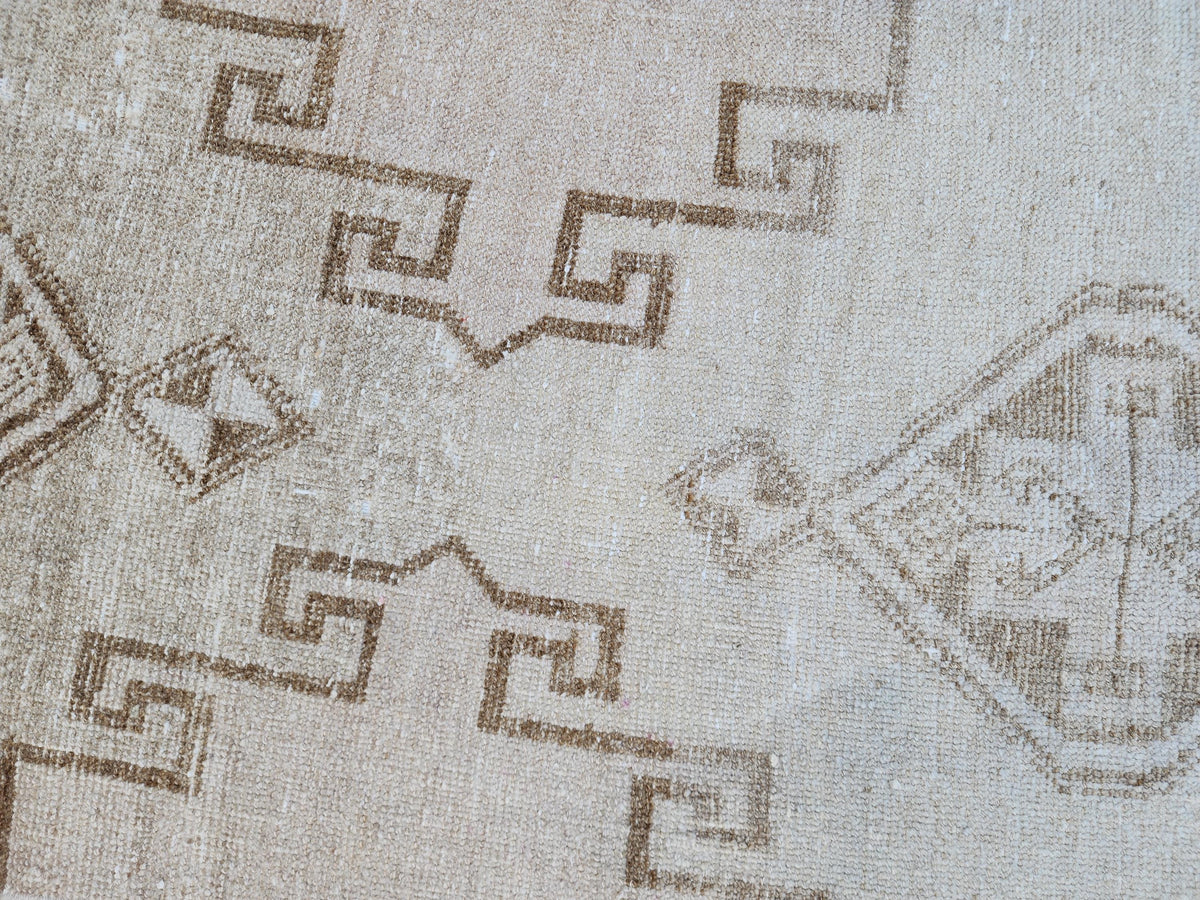 Hand Knotted Turkish Runner Rug 2x9: Neutral Geometric Farmhouse Decor