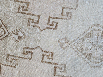 Hand Knotted Turkish Runner Rug 2x9: Neutral Geometric Farmhouse Decor