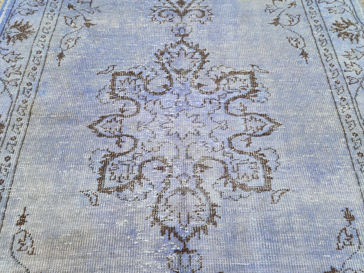 Vintage Blue Turkish Oushak Rug 5x9: Handwoven Wool Area Rug